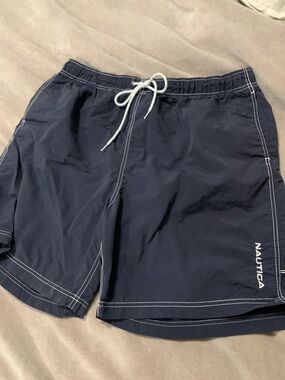 Nautica Navy Swim Board Shorts with White Drawstring